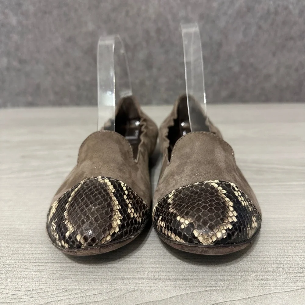 AGL‎ Ballet Flats Women Sz 36 US 6 Brown  Snakeskin Cap Toe Shimmer Loafers